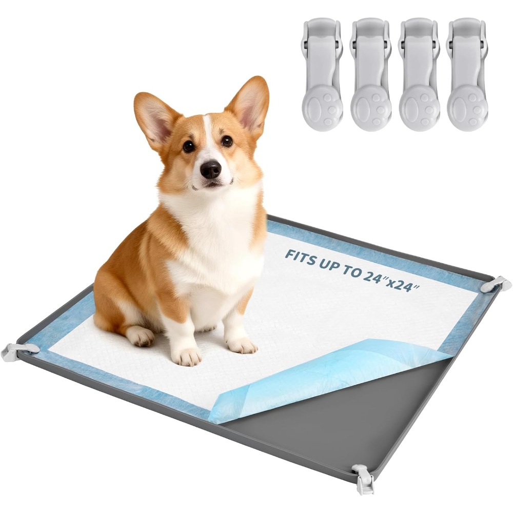 Bench Dog Hole - 犬用トイレパッドホルダー、24インチ×24インチのトレーニングパッドに適合、子犬用トイレトレイ、4つの固定クランプ付き、室内床保護